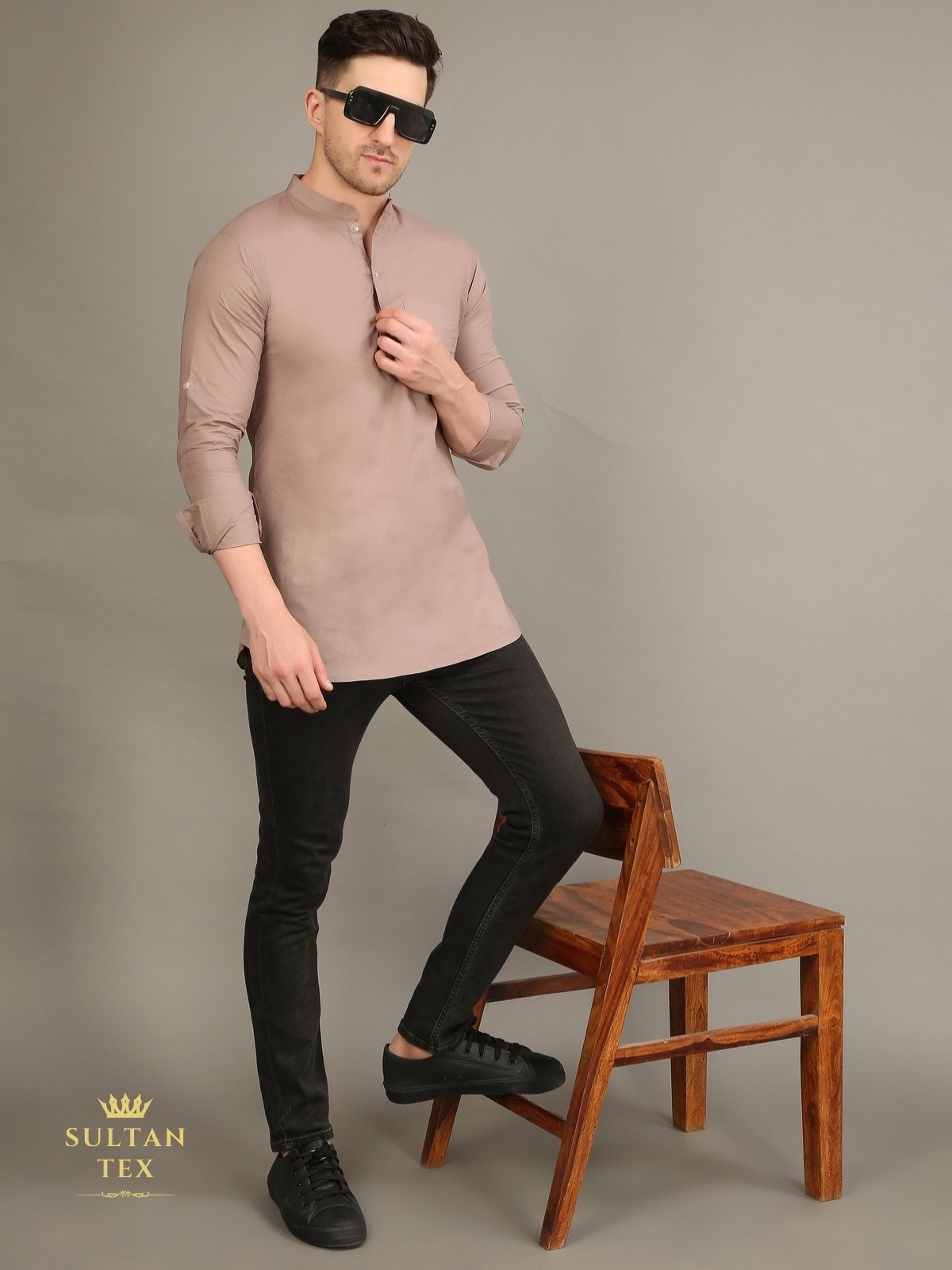 Men's Short Kurta - Dusty Brown - SU-SK-008