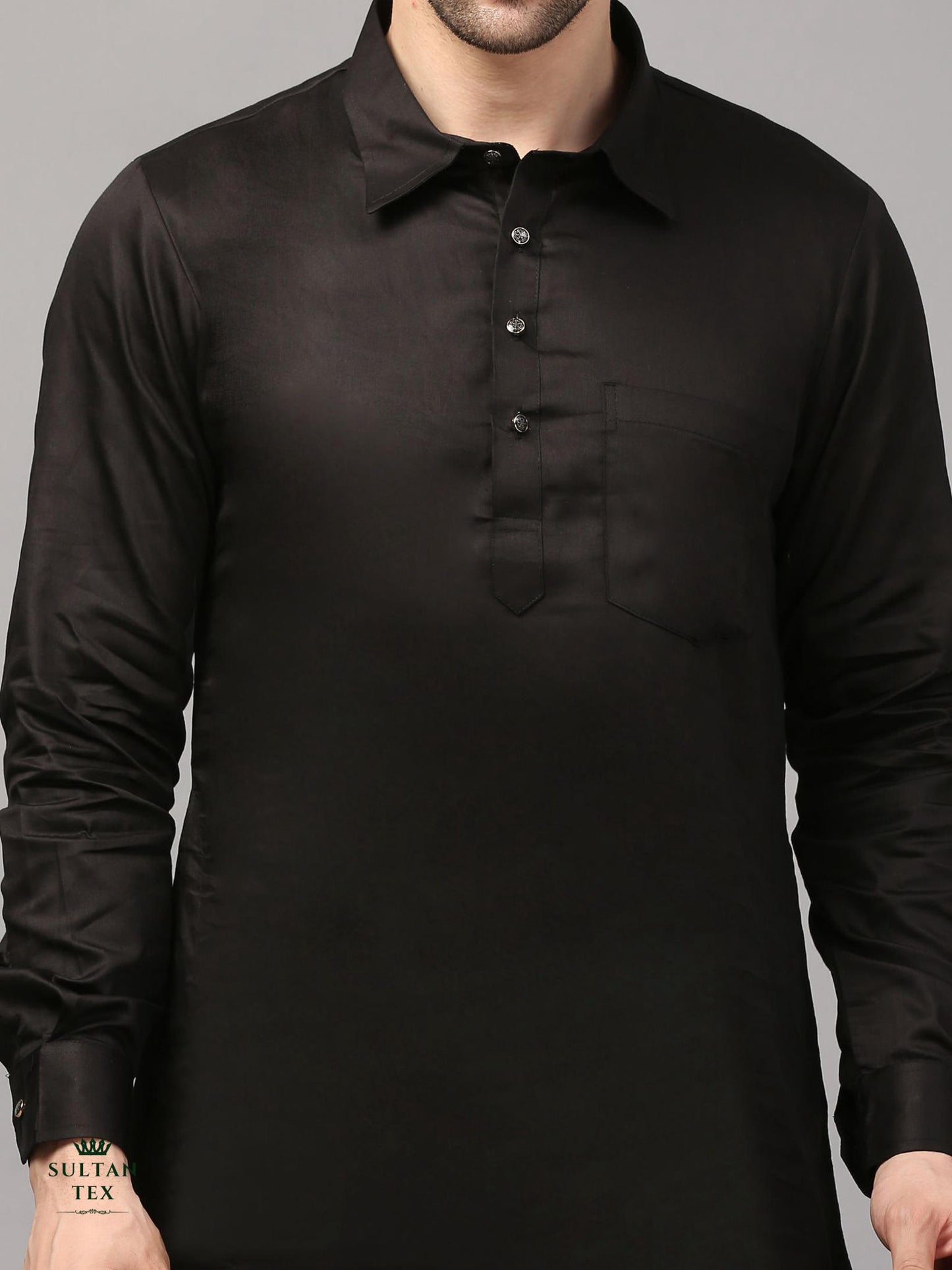 Modern Pathani Kurta Pajama Set - Classic Black - SU-PTH-003